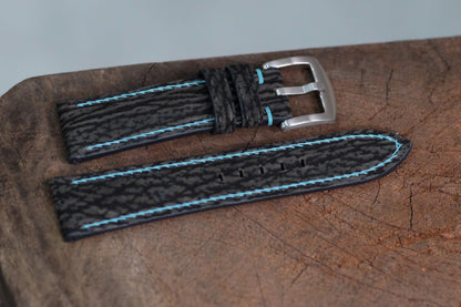 Custom made grey nubuck shark skin leather watch strap with baby blue stitching HDSH23