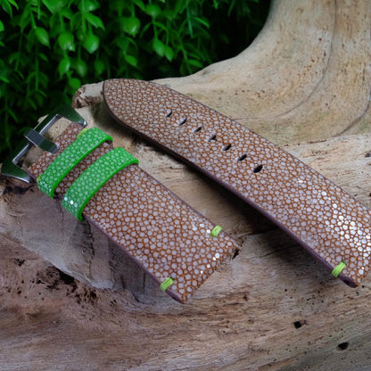 Custom made no pearl brown stingray watch strap HDST140