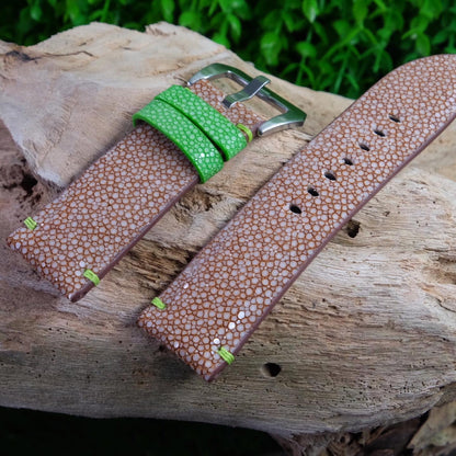 Custom made no pearl brown stingray watch strap HDST140