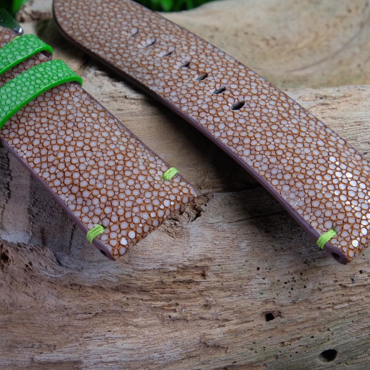 Custom made no pearl brown stingray watch strap HDST140