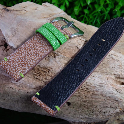 Custom made no pearl brown stingray watch strap HDST140