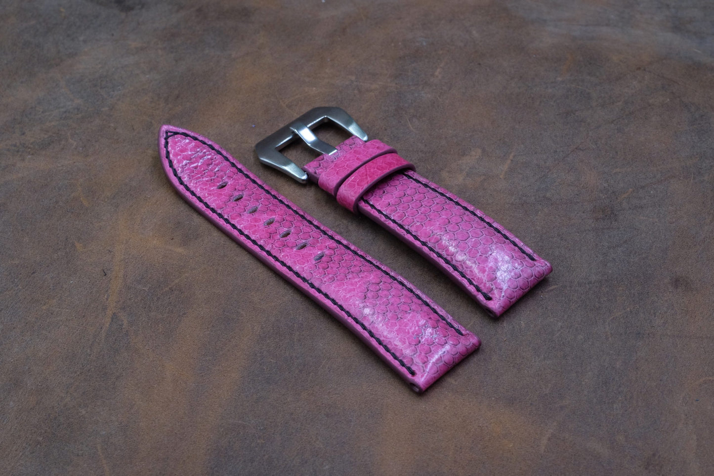 Custom made pink sea snake skin leather watch strap HDSS06