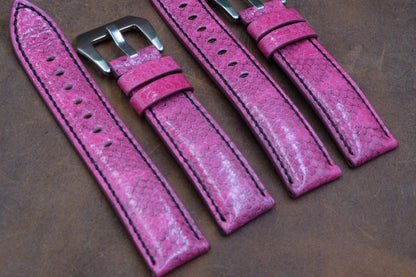 Custom made pink sea snake skin leather watch strap HDSS06