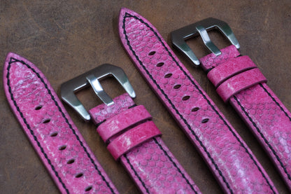 Custom made pink sea snake skin leather watch strap HDSS06