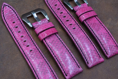 Custom made pink sea snake skin leather watch strap HDSS06