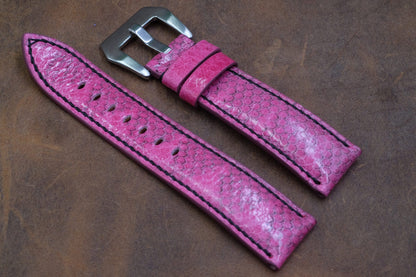 Custom made pink sea snake skin leather watch strap HDSS06