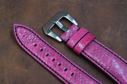 Custom made pink sea snake skin leather watch strap HDSS06