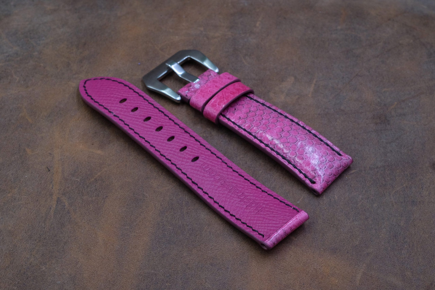 Custom made pink sea snake skin leather watch strap HDSS06