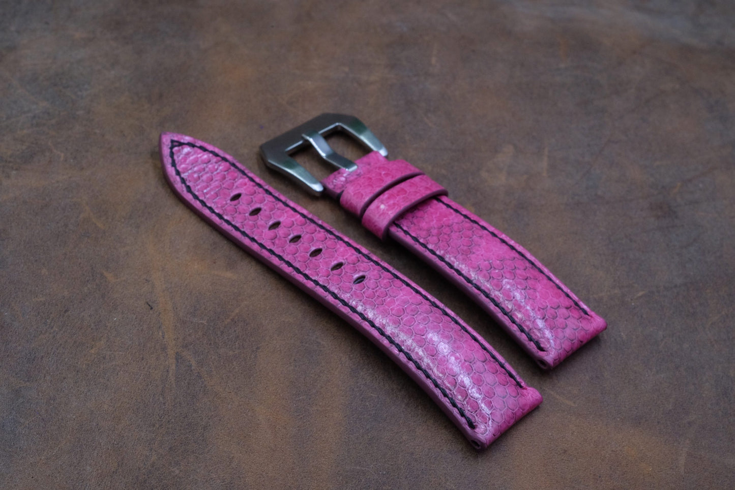 Custom made pink sea snake skin leather watch strap HDSS06