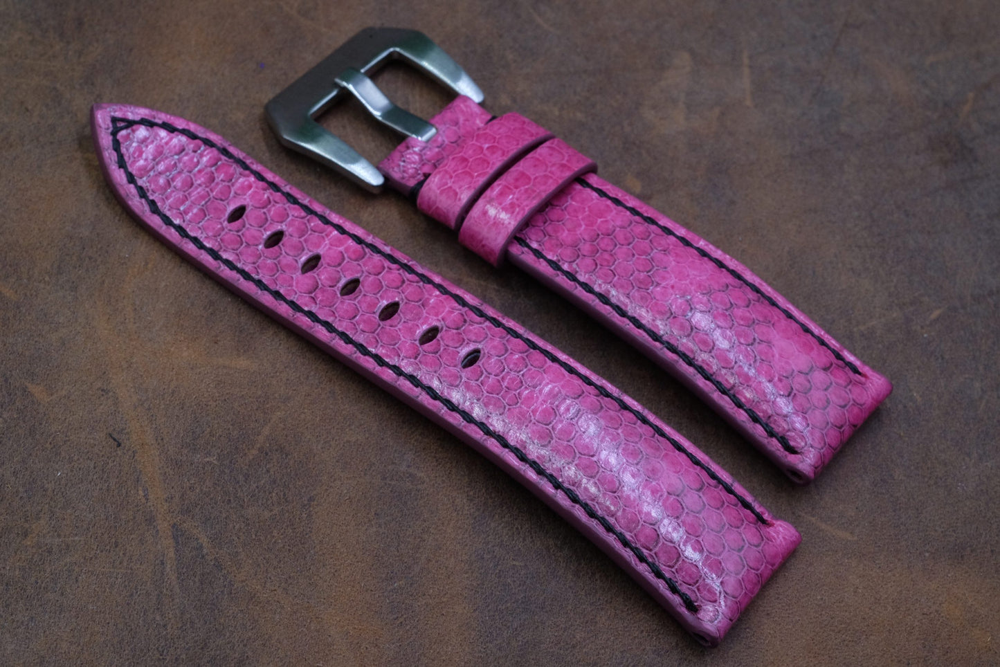 Custom made pink sea snake skin leather watch strap HDSS06