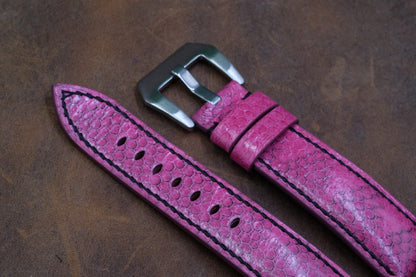 Custom made pink sea snake skin leather watch strap HDSS06