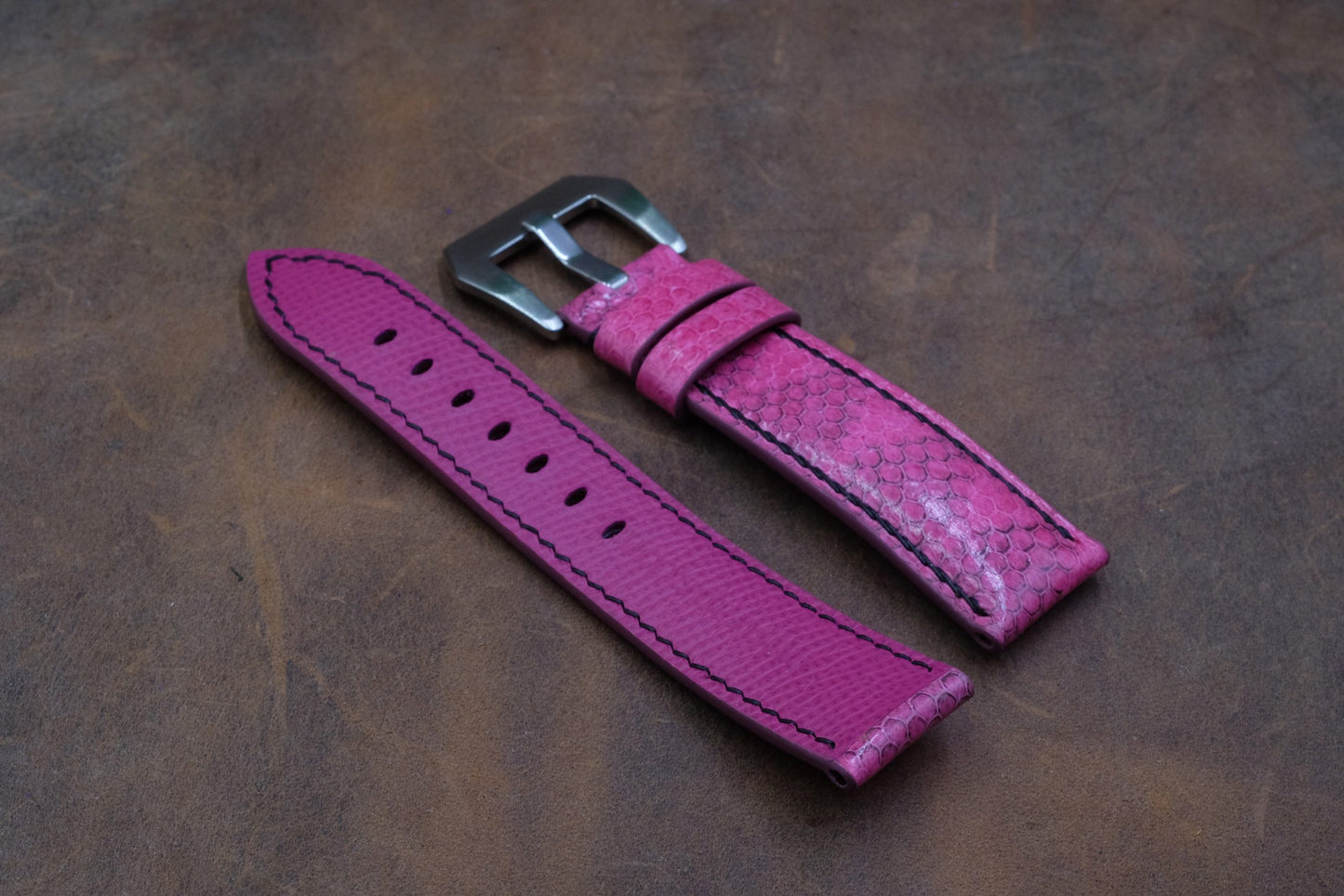 Custom made pink sea snake skin leather watch strap HDSS06