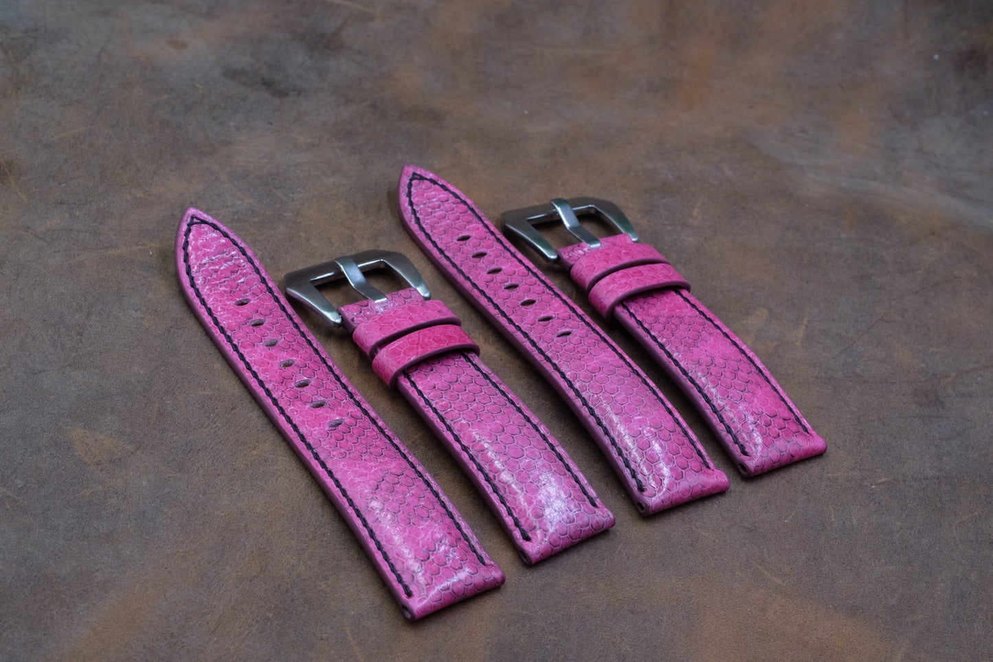 Custom made pink sea snake skin leather watch strap HDSS06