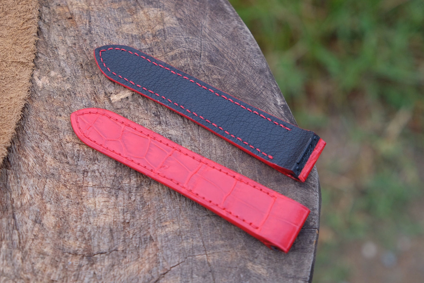 Custom made red crocodile strap for Cartier Santos smaller size HDCAS09