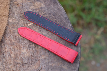 Custom made red crocodile strap for Cartier Santos smaller size HDCAS09