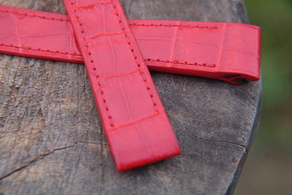 Custom made red crocodile strap for Cartier Santos smaller size HDCAS09