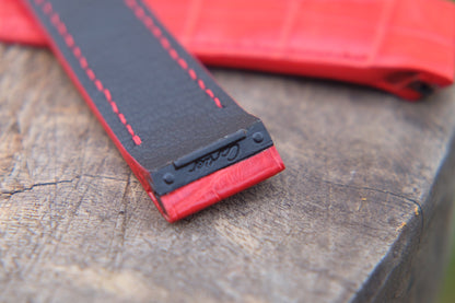 Custom made red crocodile strap for Cartier Santos smaller size HDCAS09