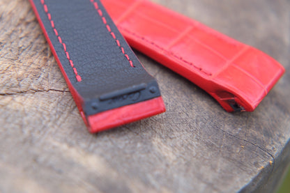 Custom made red crocodile strap for Cartier Santos smaller size HDCAS09