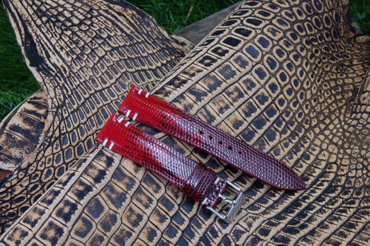 Custom made red lizard leather watch strap HDLZ30