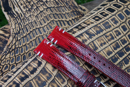 Custom made red lizard leather watch strap HDLZ30