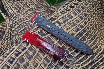 Custom made red lizard leather watch strap HDLZ30