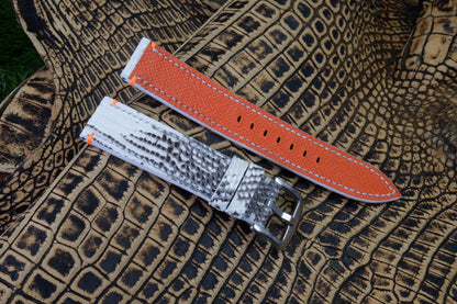 Custom made red white-black lizard leather watch strap HDLZ29