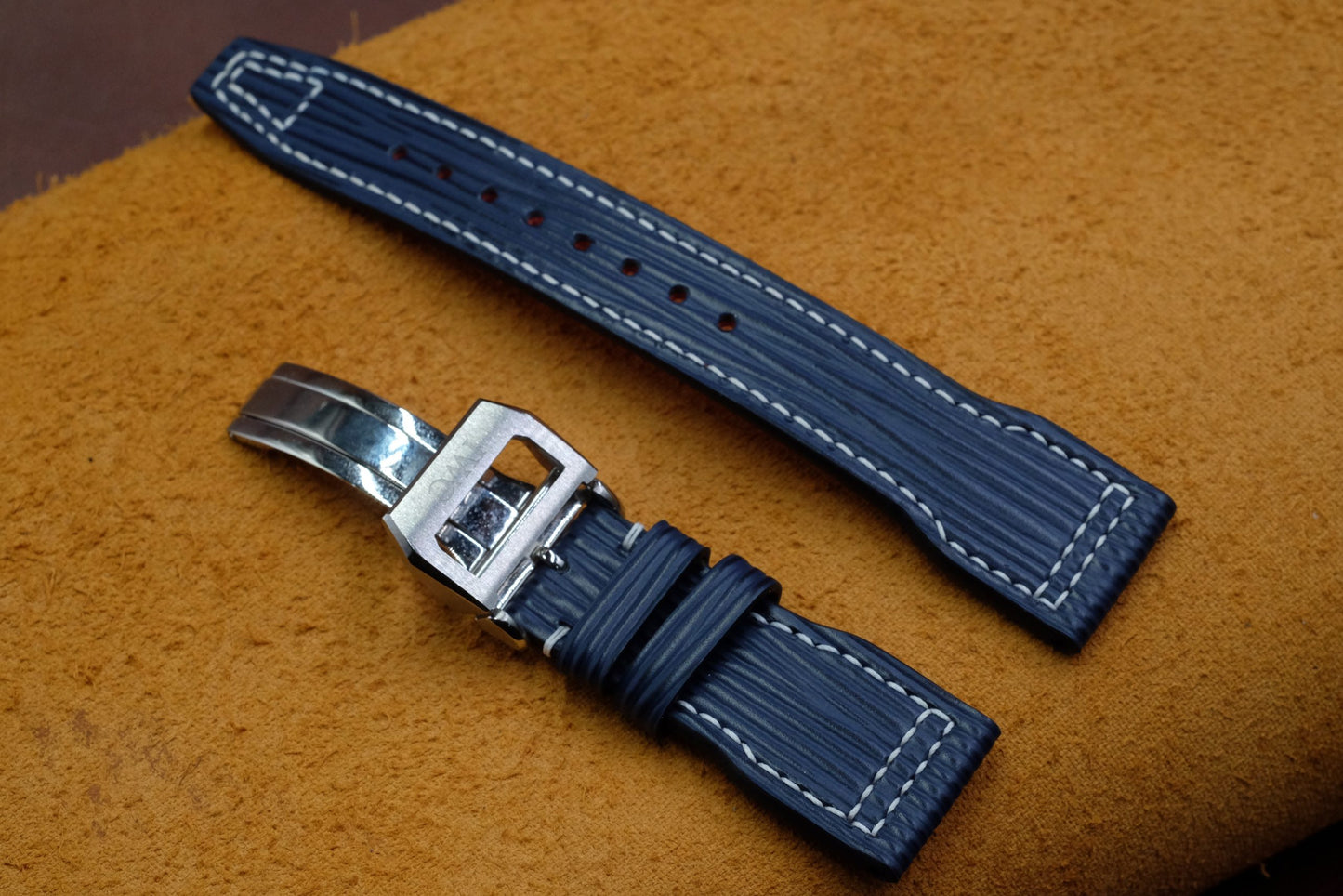 Custom navy blue epi leather pilot strap for IWC HDCLE74