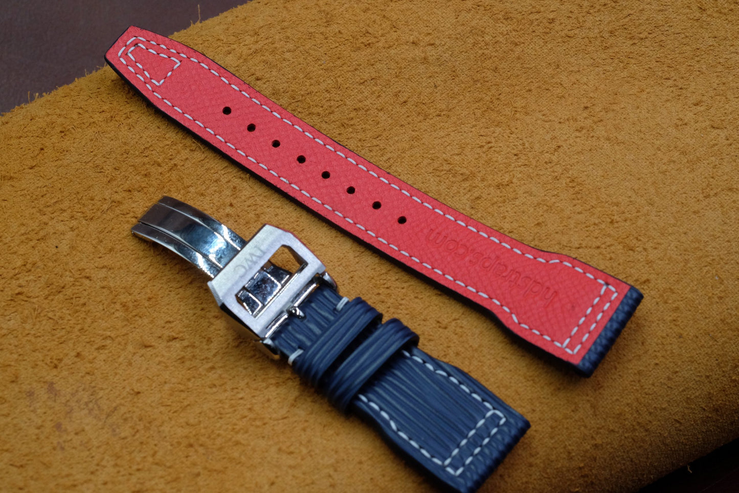 Custom navy blue epi leather pilot strap for IWC HDCLE74