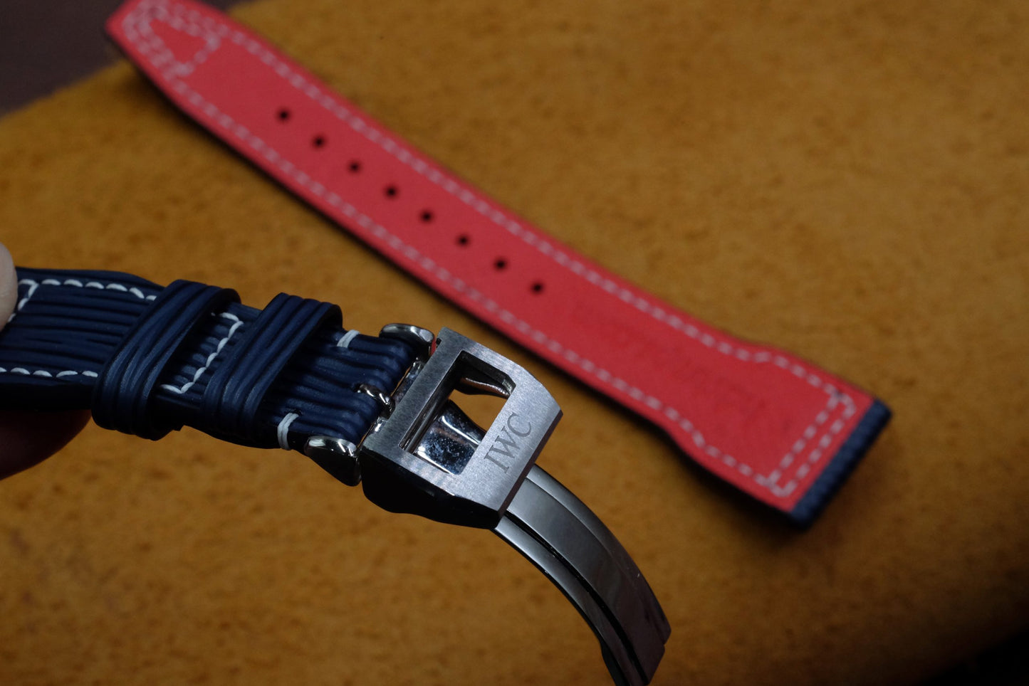 Custom navy blue epi leather pilot strap for IWC HDCLE74