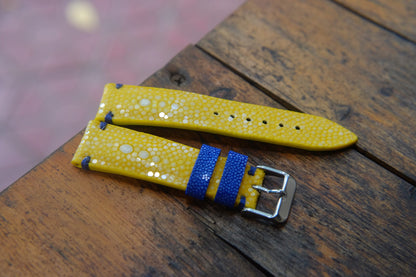 BESPOKE GENUINE DOUBLE PEARL YELLOW STINGRAY LEATHER WATCH STRAP HDST43