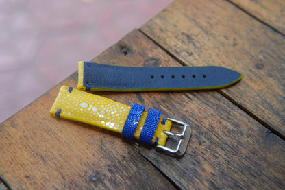 BESPOKE GENUINE DOUBLE PEARL YELLOW STINGRAY LEATHER WATCH STRAP HDST43