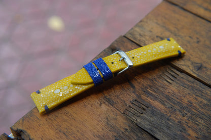 BESPOKE GENUINE DOUBLE PEARL YELLOW STINGRAY LEATHER WATCH STRAP HDST43