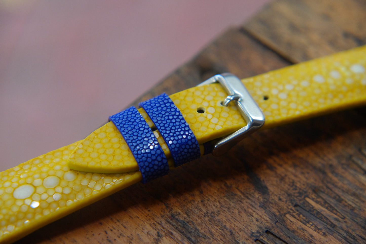 BESPOKE GENUINE DOUBLE PEARL YELLOW STINGRAY LEATHER WATCH STRAP HDST43