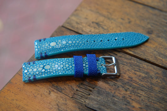 BESPOKE GENUINE DOUBLE PEARL BLUE STINGRAY LEATHER WATCH STRAP HDST42