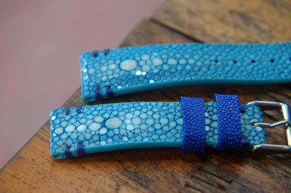 BESPOKE GENUINE DOUBLE PEARL BLUE STINGRAY LEATHER WATCH STRAP HDST42