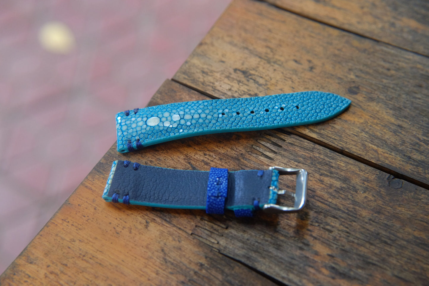 BESPOKE GENUINE DOUBLE PEARL BLUE STINGRAY LEATHER WATCH STRAP HDST42