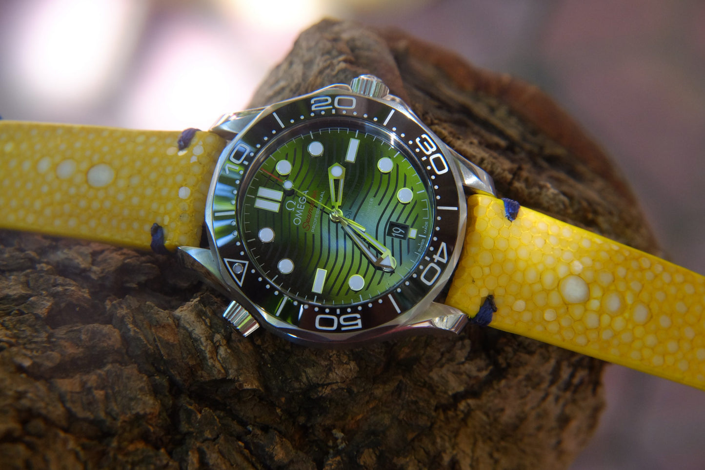 BESPOKE GENUINE DOUBLE PEARL YELLOW STINGRAY LEATHER WATCH STRAP HDST43