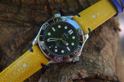 BESPOKE GENUINE DOUBLE PEARL YELLOW STINGRAY LEATHER WATCH STRAP HDST43