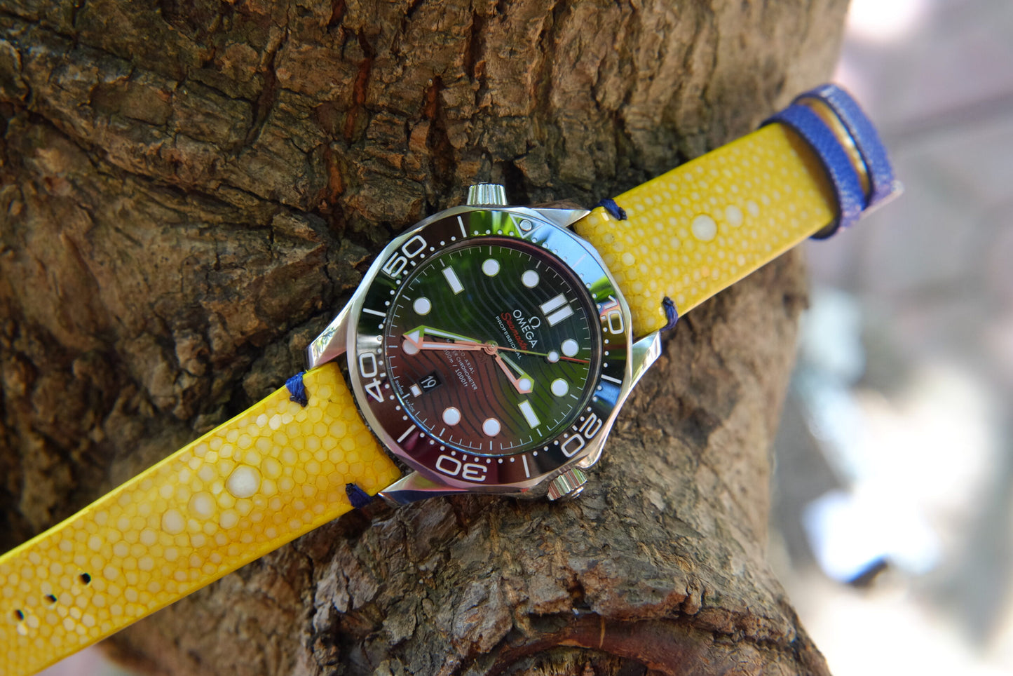 BESPOKE GENUINE DOUBLE PEARL YELLOW STINGRAY LEATHER WATCH STRAP HDST43