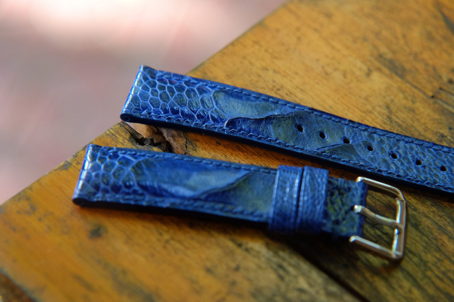 BESPOKE GENUINE BLUE OSTRICH LEG SKIN LEATHER STRAP HDOL41