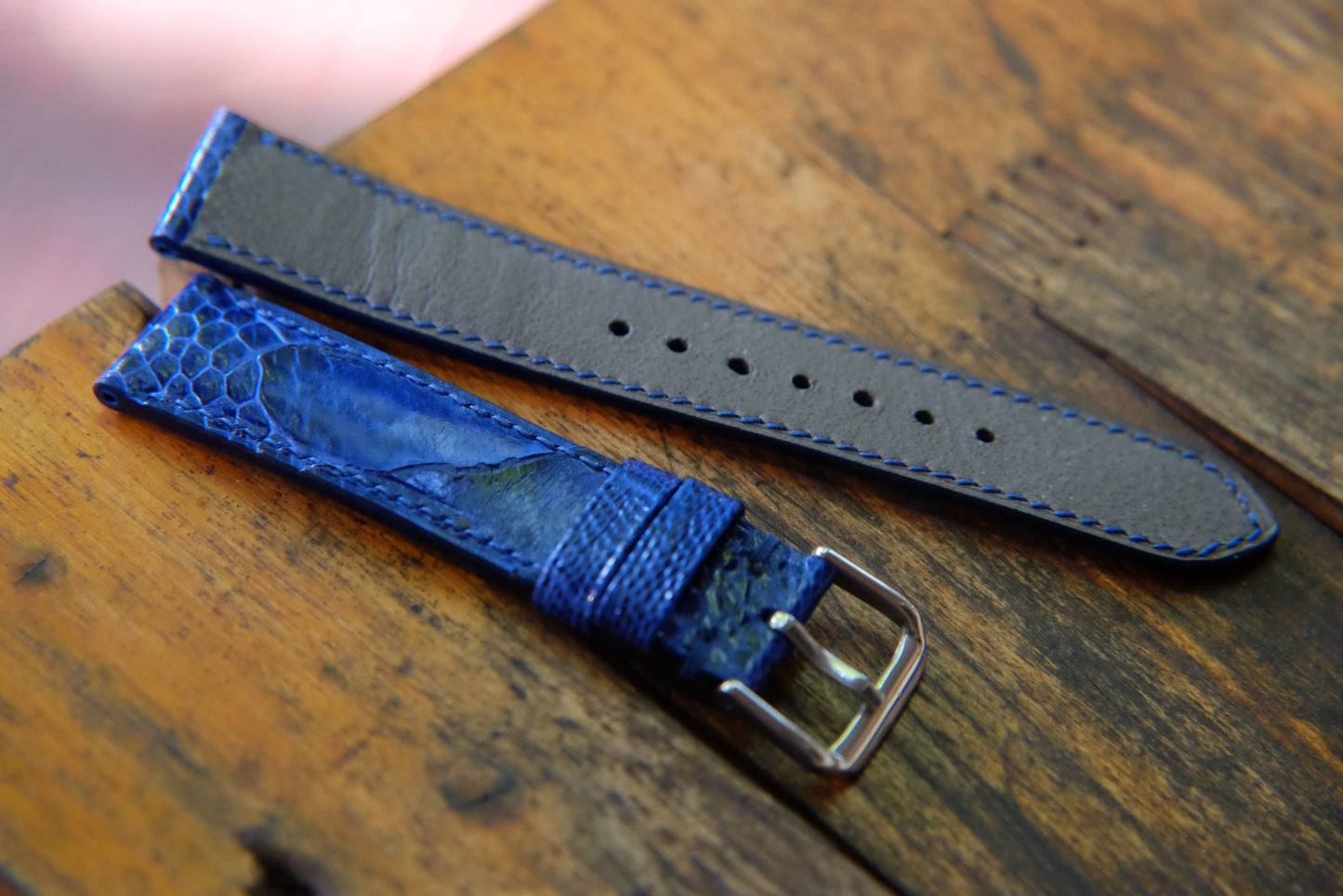 BESPOKE GENUINE BLUE OSTRICH LEG SKIN LEATHER STRAP HDOL41