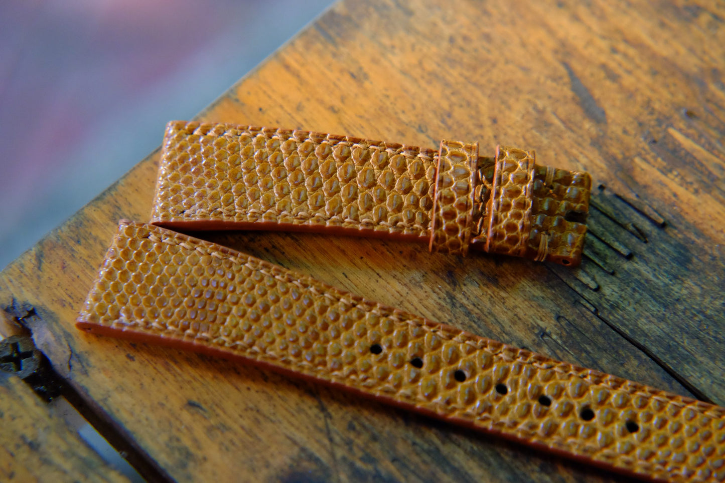 BESPOKE GENUINE TAN BROWN LIZARD SKIN LEATHER STRAP HDLZ27