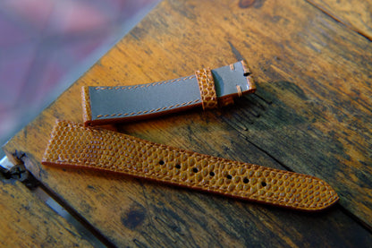 BESPOKE GENUINE TAN BROWN LIZARD SKIN LEATHER STRAP HDLZ27