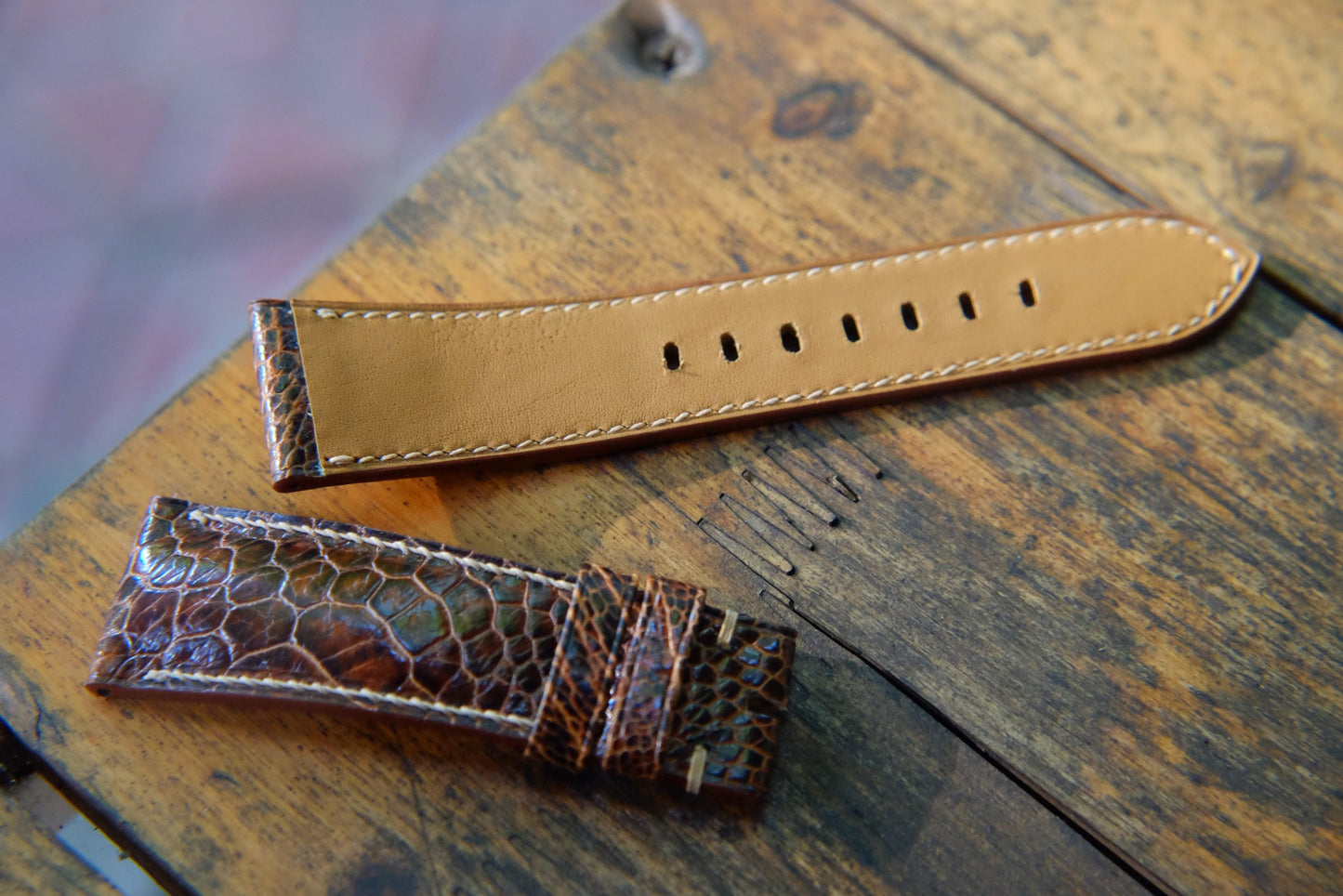 BESPOKE GENUINE BROWN OSTRICH LEG SKIN LEATHER STRAP HDOL43