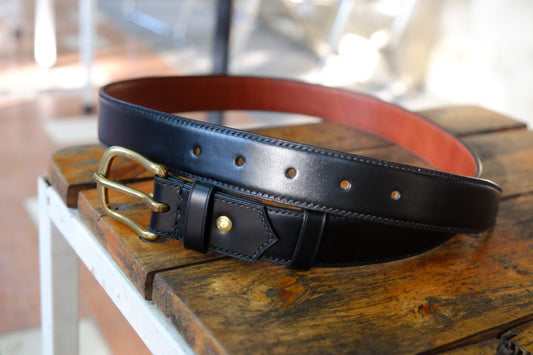 BESPOKE GENUINE BLACK BOX CALF FROM FRANCE LEATHER MAN BELT HDBE04