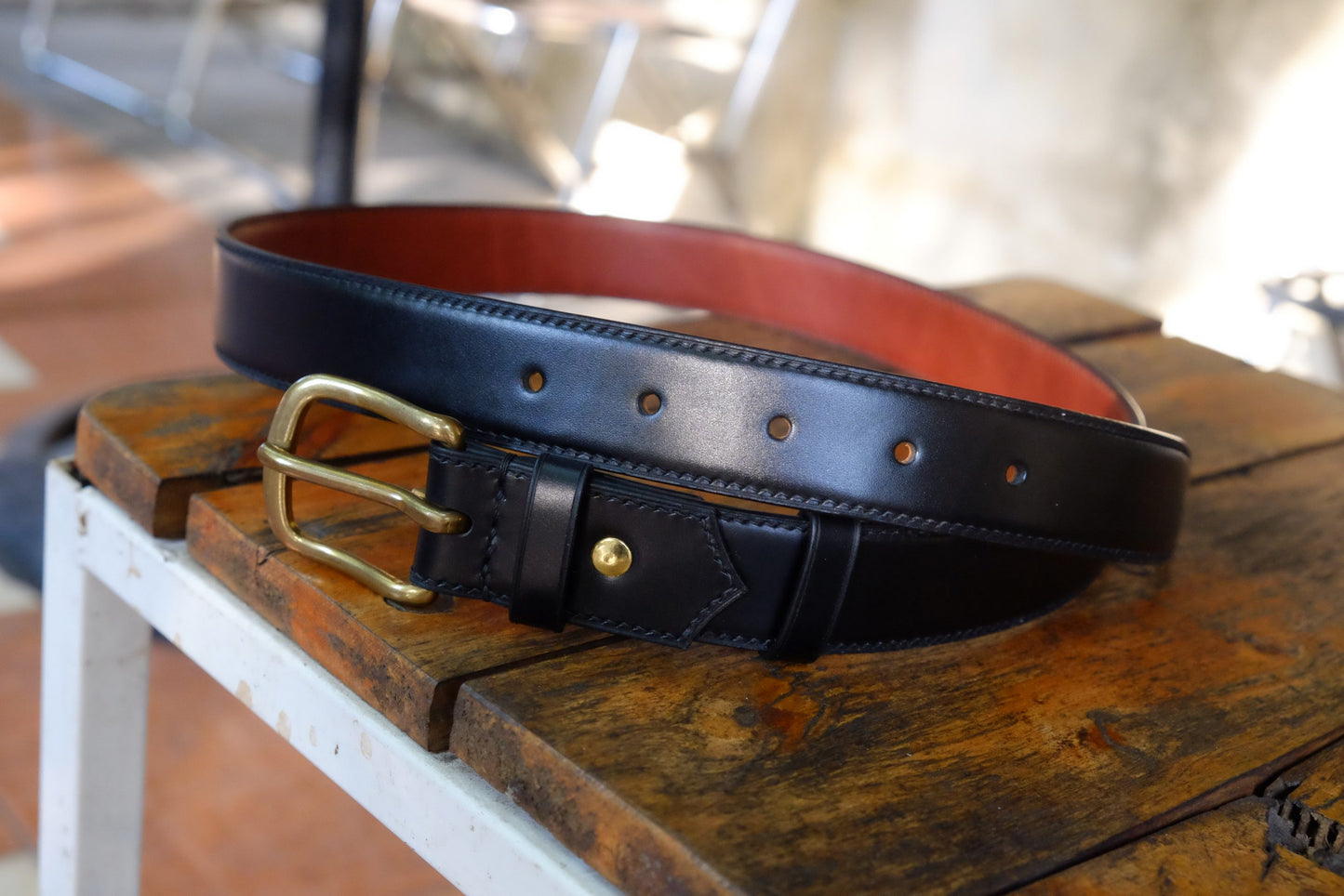 BESPOKE GENUINE BLACK BOX CALF FROM FRANCE LEATHER MAN BELT HDBE04