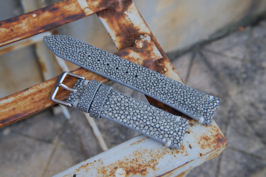 BESPOKE GENUINE WITHOUT PEARL GREY STINGRAY LEATHER WATCH STRAP HDST54