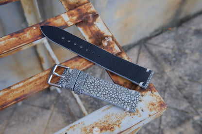 BESPOKE GENUINE WITHOUT PEARL GREY STINGRAY LEATHER WATCH STRAP HDST54