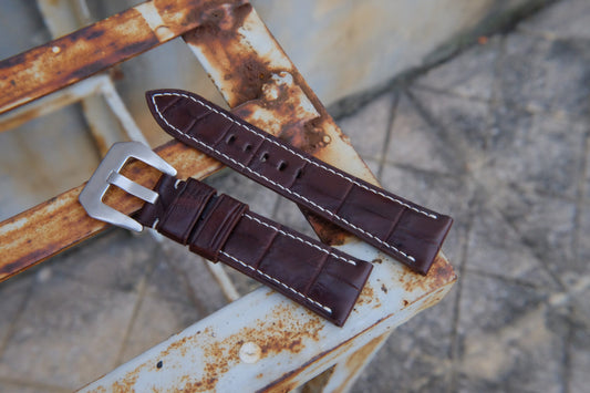 BESPOKE GENUINE BROWN FRANCE CROCODILE SKIN LEATHER STRAP HDCS85