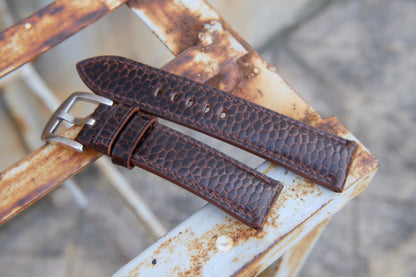 BESPOKE GENUINE BROWN BEAVER TAIL LEATHER WATCH STRAP HDLE34